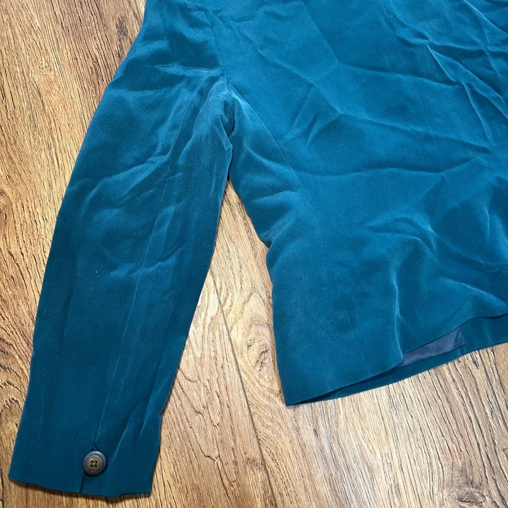 Vintage 90s Rena Rowan for Saville Petite Teal 100% Silk Blazer Jacket 8P Retro‎